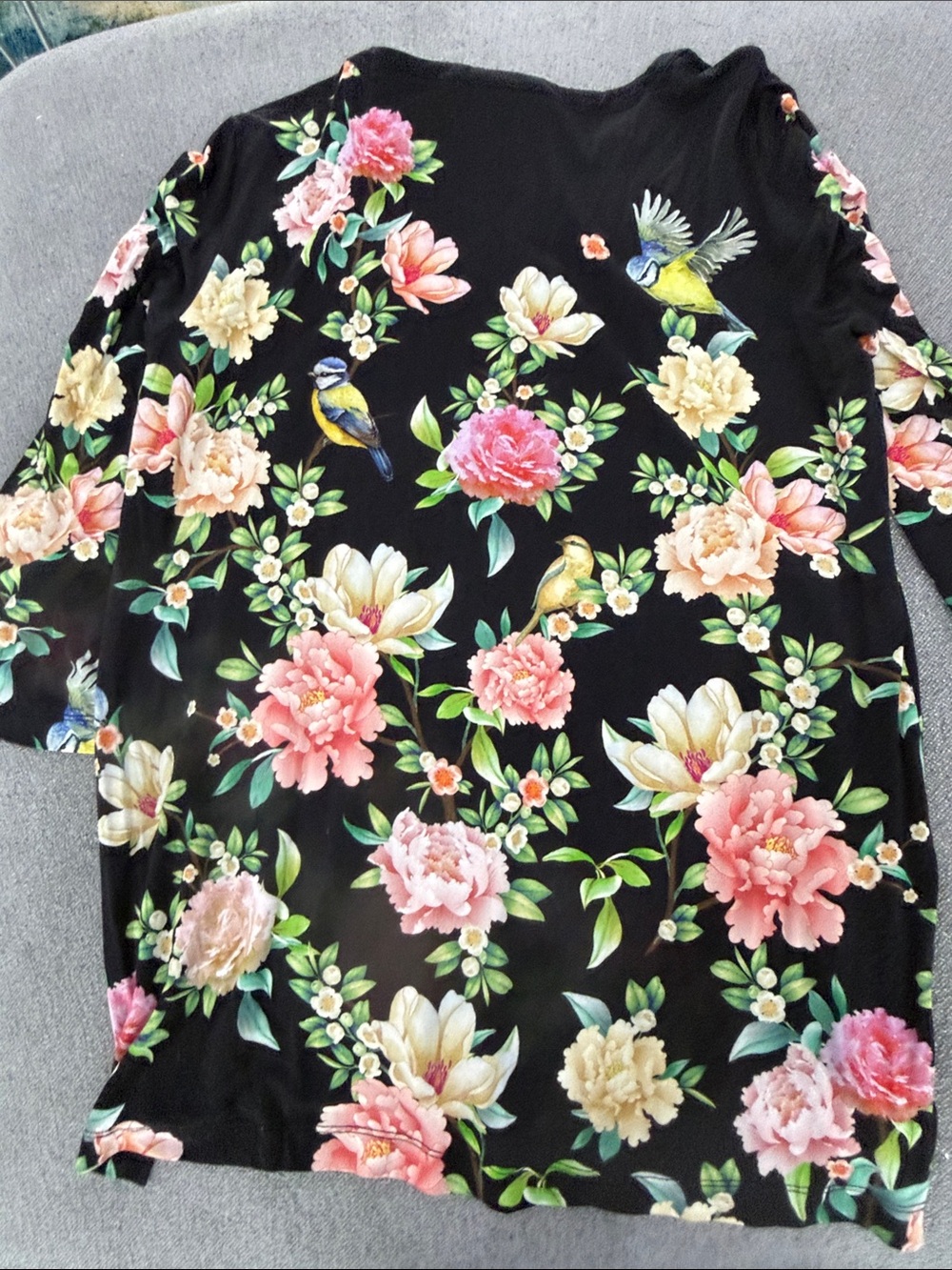 Johnny Was Black Floral & Bird Henley Tunic - Picture 3 of 3